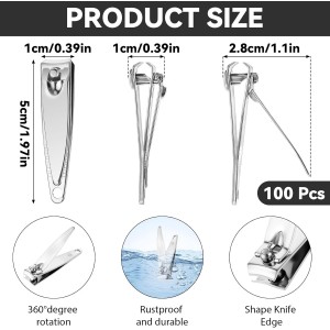 100 Pieces Nail Clippers Bulk for Men Women Adult, Ultra Sharp Stainless Steel Fingernail & Toenail Clippers Set, Flat Portable Travel Fingernails Sturdy Trimmer Pointed Pedicure Manicure Care Tool