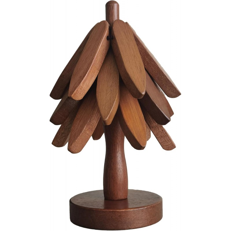 Wooden Trivets for Hot Dishes, 3 Wooden Tree-Trivet Set, Wood Coasters Like Christmas-Tree