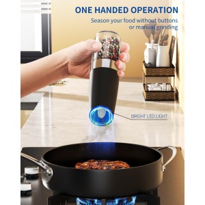 CIRCLE JOY Gravity Electric Salt and Pepper Grinder Set Automatic Salt and Pepper Grinder Set with LED Light, Battery Operated, Adjustable Coarseness, Large Capacity, for Home Kitchen BBQ, Black