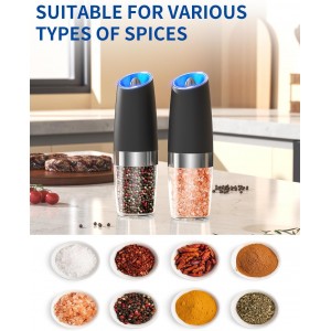 CIRCLE JOY Gravity Electric Salt and Pepper Grinder Set Automatic Salt and Pepper Grinder Set with LED Light, Battery Operated, Adjustable Coarseness, Large Capacity, for Home Kitchen BBQ, Black