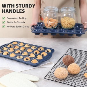 Mini Silicone Muffin Pan with Metal Frame, Non Stick Silicone Cupcake Pan with Handles 24 Cup, BPA Free Silicon Muffin Tin Tray Small for baking, egg bites, Cupcake Mold Grey