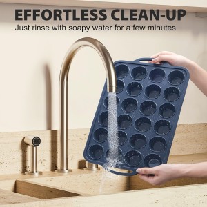 Mini Silicone Muffin Pan with Metal Frame, Non Stick Silicone Cupcake Pan with Handles 24 Cup, BPA Free Silicon Muffin Tin Tray Small for baking, egg bites, Cupcake Mold Grey