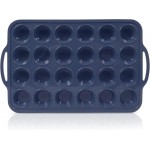 Mini Silicone Muffin Pan with Metal Frame, Non Stick Silicone Cupcake Pan with Handles 24 Cup, BPA Free Silicon Muffin Tin Tray Small for baking, egg bites, Cupcake Mold Grey