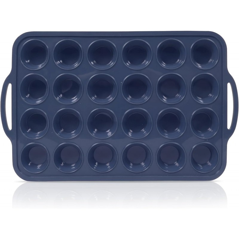 Mini Silicone Muffin Pan with Metal Frame, Non Stick Silicone Cupcake Pan with Handles 24 Cup, BPA Free Silicon Muffin Tin Tray Small for baking, egg bites, Cupcake Mold Grey