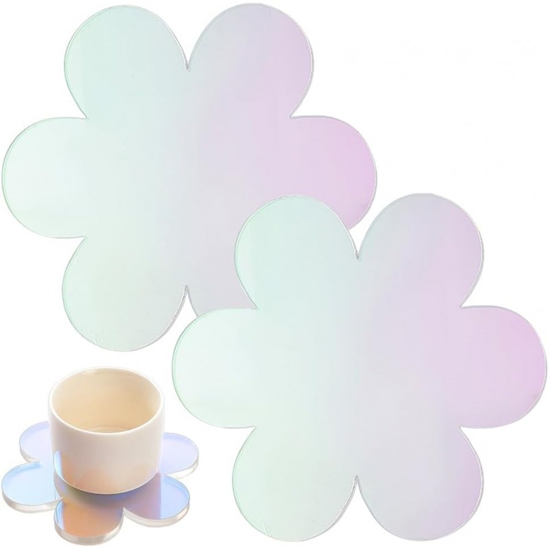 PH PandaHall 2pcs Acrylic Flower Coaster Iridescent Desk Coasters Colorful Acrylic Coaster Decorative Plates Heat Resistant Coasters for Office Home Decoration Tabletop Protection, 3.8x3.5inch
