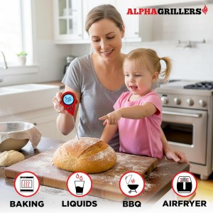 Alpha Grillers Instant Food Thermometer for Meat and Cooking Sourdough Bread Baking Supplies Grilling Gifts for Men Women Gifts for Mom Seniors, Long Probe Large Backlit Display