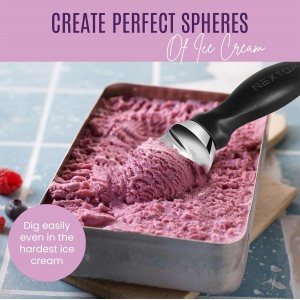 Nextop Ice Cream Scoop with Comfortable Handle - Ergonomic Spoon, Durable Perfect Metal Round Round Scoops Ideal for Ice Cream, Sorbet, Gelato Perfect for Home Use, Kitchen Essential. (Black)