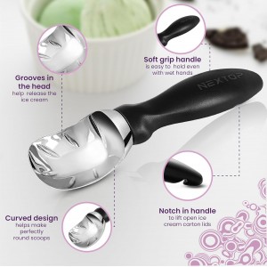 Nextop Ice Cream Scoop with Comfortable Handle - Ergonomic Spoon, Durable Perfect Metal Round Round Scoops Ideal for Ice Cream, Sorbet, Gelato Perfect for Home Use, Kitchen Essential. (Black)