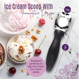 Nextop Ice Cream Scoop with Comfortable Handle - Ergonomic Spoon, Durable Perfect Metal Round Round Scoops Ideal for Ice Cream, Sorbet, Gelato Perfect for Home Use, Kitchen Essential. (Black)