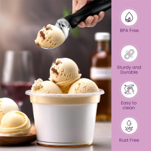 Nextop Ice Cream Scoop with Comfortable Handle - Ergonomic Spoon, Durable Perfect Metal Round Round Scoops Ideal for Ice Cream, Sorbet, Gelato Perfect for Home Use, Kitchen Essential. (Black)