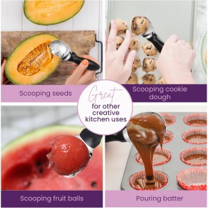 Nextop Ice Cream Scoop with Comfortable Handle - Ergonomic Spoon, Durable Perfect Metal Round Round Scoops Ideal for Ice Cream, Sorbet, Gelato Perfect for Home Use, Kitchen Essential. (Black)