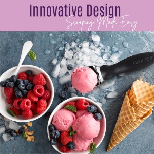 Nextop Ice Cream Scoop with Comfortable Handle - Ergonomic Spoon, Durable Perfect Metal Round Round Scoops Ideal for Ice Cream, Sorbet, Gelato Perfect for Home Use, Kitchen Essential. (Black)