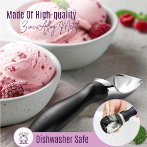 Nextop Ice Cream Scoop with Comfortable Handle - Ergonomic Spoon, Durable Perfect Metal Round Round Scoops Ideal for Ice Cream, Sorbet, Gelato Perfect for Home Use, Kitchen Essential. (Black)