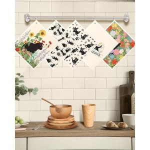 Swedish Dishcloths for Kitchen with Hooks - Reusable Dish Cloths for Washing Dishes Fast Drying Cute Fun 5 Pack Swedish Dish Towels Washable Cleaning Sponge, Black Cats
