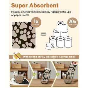 Kitchen Swedish Dishcloths with Hooks - 6 Pack Reusable Dish Cloths for Washing Dishes Fast Drying Cute Fun Swedish Dish Towels Washable Cleaning Sponge, Furry Dog