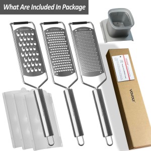 Vovoly 4-Pcs Pro Set Zester Grater Set, Cheese Grater with Razor-Sharp Stainless Steel Blade, Fine/Coarse/Extra Coarse/Slider Attachment