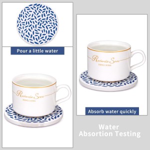 Absorbent Coasters Set of 6 Round Ceramic Coasters for Drinks Modern Blue Boho Coaster with Holder for Coffee Table Decor, Outdoor, Desk