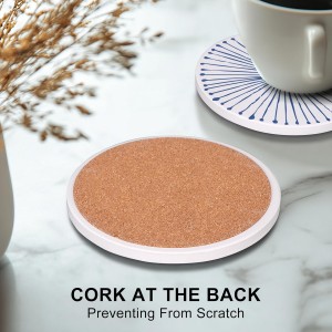 Absorbent Coasters Set of 6 Round Ceramic Coasters for Drinks Modern Blue Boho Coaster with Holder for Coffee Table Decor, Outdoor, Desk