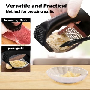 Garlic Press Rocker Set，Stainless Steel Garlic Mincer Tool with Garlic Peeler and Cleaning Brush Kitchen Gadgets Essentials Garlic Chopper