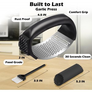 Garlic Press Rocker Set，Stainless Steel Garlic Mincer Tool with Garlic Peeler and Cleaning Brush Kitchen Gadgets Essentials Garlic Chopper