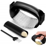 Garlic Press Rocker Set，Stainless Steel Garlic Mincer Tool with Garlic Peeler and Cleaning Brush Kitchen Gadgets Essentials Garlic Chopper
