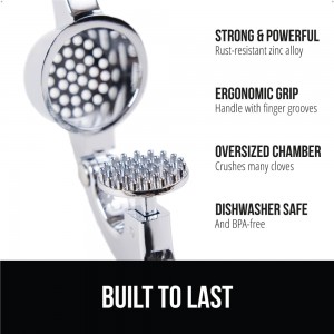 GORILLA GRIP Garlic Press and Peel Set, Heavy Duty Mincer Tool, Large Ergonomic Handle, Easily Mince and Crush Garlics, Ginger, Nuts, Seeds, Peeler Included, Peeling Cloves, Kitchen Gadgets, Black