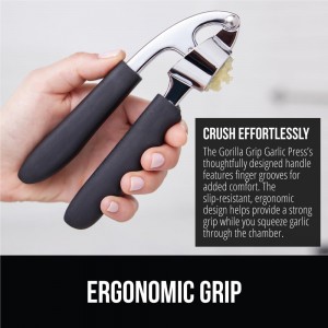 GORILLA GRIP Garlic Press and Peel Set, Heavy Duty Mincer Tool, Large Ergonomic Handle, Easily Mince and Crush Garlics, Ginger, Nuts, Seeds, Peeler Included, Peeling Cloves, Kitchen Gadgets, Black
