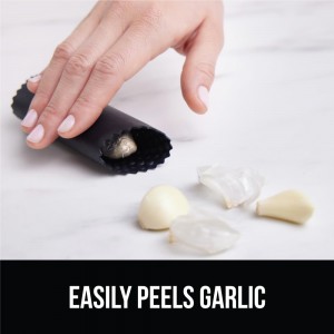 GORILLA GRIP Garlic Press and Peel Set, Heavy Duty Mincer Tool, Large Ergonomic Handle, Easily Mince and Crush Garlics, Ginger, Nuts, Seeds, Peeler Included, Peeling Cloves, Kitchen Gadgets, Black