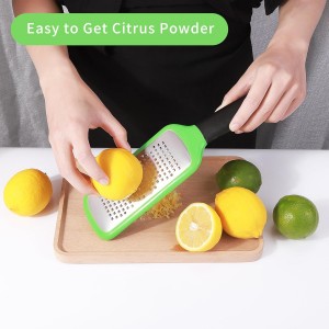 Handheld Cheese Grater, Stainless Steel Lemon Citrus Peeler, Flat Handheld Slicer for Cheese, Lemon, Chocolate and Spices/Crude Hole (Green)
