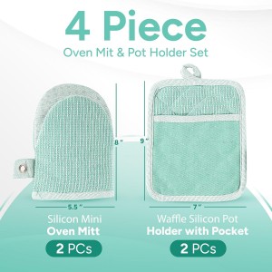 Casa Platino Heat Resistant Oven Mitts & Pot Holders, 4-Piece – Oven Mitt for Baking & BBQ, Potholders for Kitchens – Withstands Heat Up to 500°F, Soft, Durable & Non-Slip – Sage