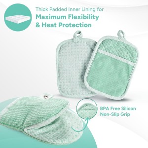 Casa Platino Heat Resistant Oven Mitts & Pot Holders, 4-Piece – Oven Mitt for Baking & BBQ, Potholders for Kitchens – Withstands Heat Up to 500°F, Soft, Durable & Non-Slip – Sage