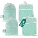 Casa Platino Heat Resistant Oven Mitts & Pot Holders, 4-Piece – Oven Mitt for Baking & BBQ, Potholders for Kitchens – Withstands Heat Up to 500°F, Soft, Durable & Non-Slip – Sage