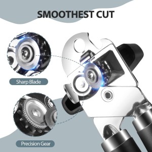 Can Opener Manual, Heavy Duty Handheld Strong Can Opener with Soft Touch Handle, Sharp Blade Smooth Edge, Can Openers with Multifunctional Bottle Opener, Black