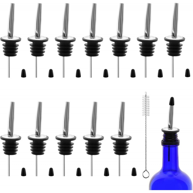 12 PCS Bottle Pourers And 12 PCS rubber Pour Spouts for Bottles, Liquor Bottle Pourers for Alcohol, Olive Oil, Liquor Pourers with Dust Caps, Speed Pourers (12pc Pourers +12pc rubber)