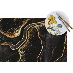 Black Gold Marble Texture Placemats Set of 4, Black Table Mats, Heat Resistant Washable Linen Place Mats for Kitchen Dining Table Farmhouse 12