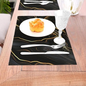 Black Gold Marble Texture Placemats Set of 4, Black Table Mats, Heat Resistant Washable Linen Place Mats for Kitchen Dining Table Farmhouse 12