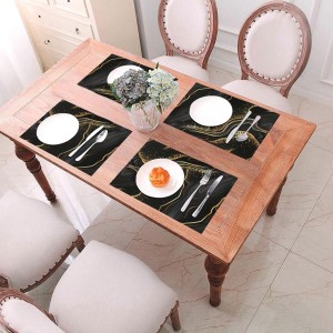 Black Gold Marble Texture Placemats Set of 4, Black Table Mats, Heat Resistant Washable Linen Place Mats for Kitchen Dining Table Farmhouse 12
