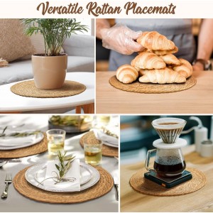 13 in Round Woven Placemats Plate Chargers Set of 10, Boho Farmhouse Rustic Woven Place Mats for Dining Table Decor, Rattan Wicker Table Mats Jute Braided Chargers for Dinner Plates