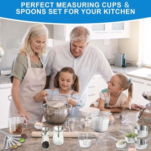 Measuring Cups and Spoons Set 22 Piece, 11 Stainless Steel Nesting Measuring Spoons and Cups with 4 Plastic Measuring Cup, 3 Funnel, 3 Brush, 1 Ruler, Measuring Cup Set for Kitchen Baking Liquid Dry