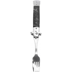 Folding Spring Camping Fork One Button Flick 304 Stainless Steel Pocket Size Automatic Spring Utensils Fork (Black)