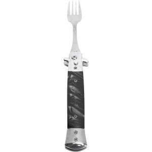 Folding Spring Camping Fork One Button Flick 304 Stainless Steel Pocket Size Automatic Spring Utensils Fork (Black)