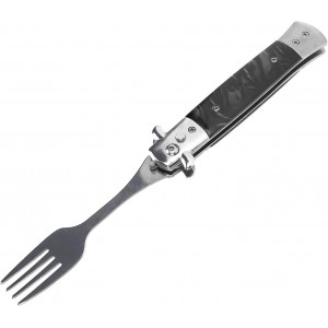 Folding Spring Camping Fork One Button Flick 304 Stainless Steel Pocket Size Automatic Spring Utensils Fork (Black)