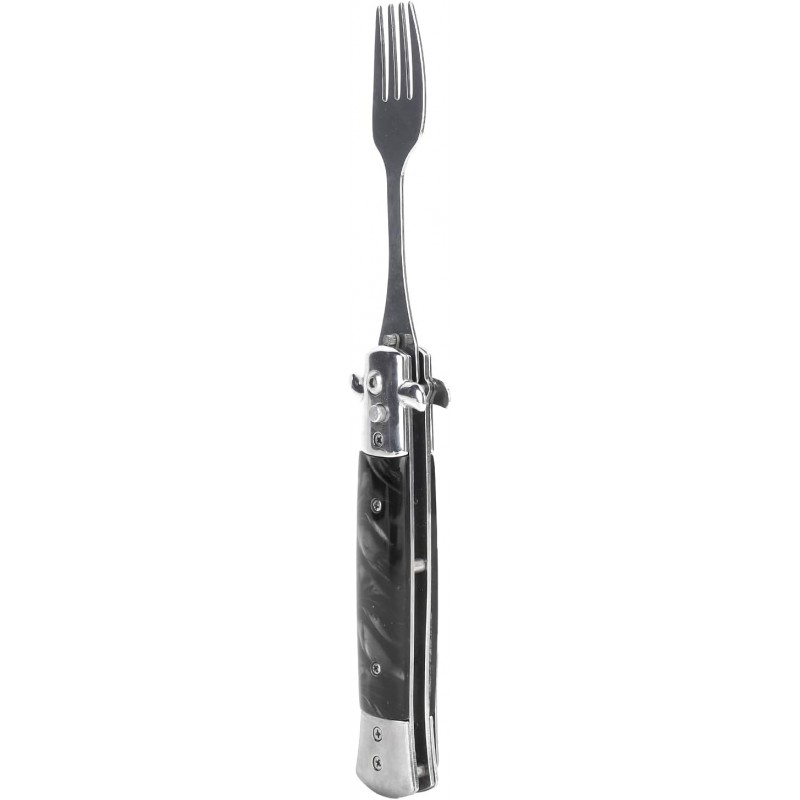Folding Spring Camping Fork One Button Flick 304 Stainless Steel Pocket Size Automatic Spring Utensils Fork (Black)