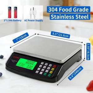Large Kitchen Scale Black 40KG/88LB Commercial Food Scales Digital Weight for Cooking Meat Baking Bread Price Computing 304 Stainless Steel with Parts Counting Deli Stores Tare Function