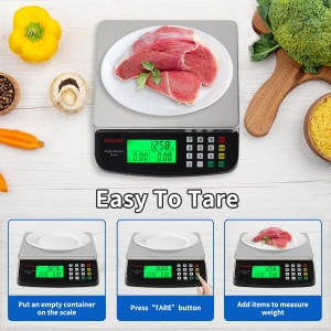 Large Kitchen Scale Black 40KG/88LB Commercial Food Scales Digital Weight for Cooking Meat Baking Bread Price Computing 304 Stainless Steel with Parts Counting Deli Stores Tare Function