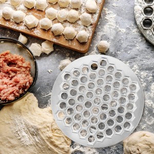 KICHOUSE Russian Pelmeni Maker Dumpling Mold with 61 Holes Aluminum Alloy Kitchen Tool for Homemade Ravioli Potstickers and Wonton Dough Press