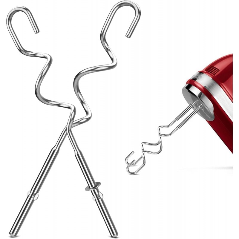 New Dough Hook for Hand Mixer Replacement for Kitchenaid Hand Mixer Dough Hooks KHM512, Stainless Steel Dough Hooks Suitable for KHM 5KSM KSM KSMO KSMH Series of Kitchenaid Mixer Hand Held, Set of 2