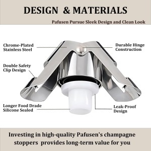 Champagne Stoppers for Bottles, Pafusen 2 Pack Champagne Sealer Stopper, Stainless Steel Champagne Cork Stopper Toppers, Saver for Champagne Cava Prosecco Sparkling Wine