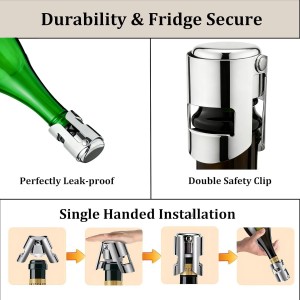 Champagne Stoppers for Bottles, Pafusen 2 Pack Champagne Sealer Stopper, Stainless Steel Champagne Cork Stopper Toppers, Saver for Champagne Cava Prosecco Sparkling Wine