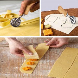Ravioli Cutter Stamps with Roller Wheel Round Mold with Wooden Handle and Fluted Edge Pasta Press Pasta Cutter for Home and Kitchen Use- 1.3